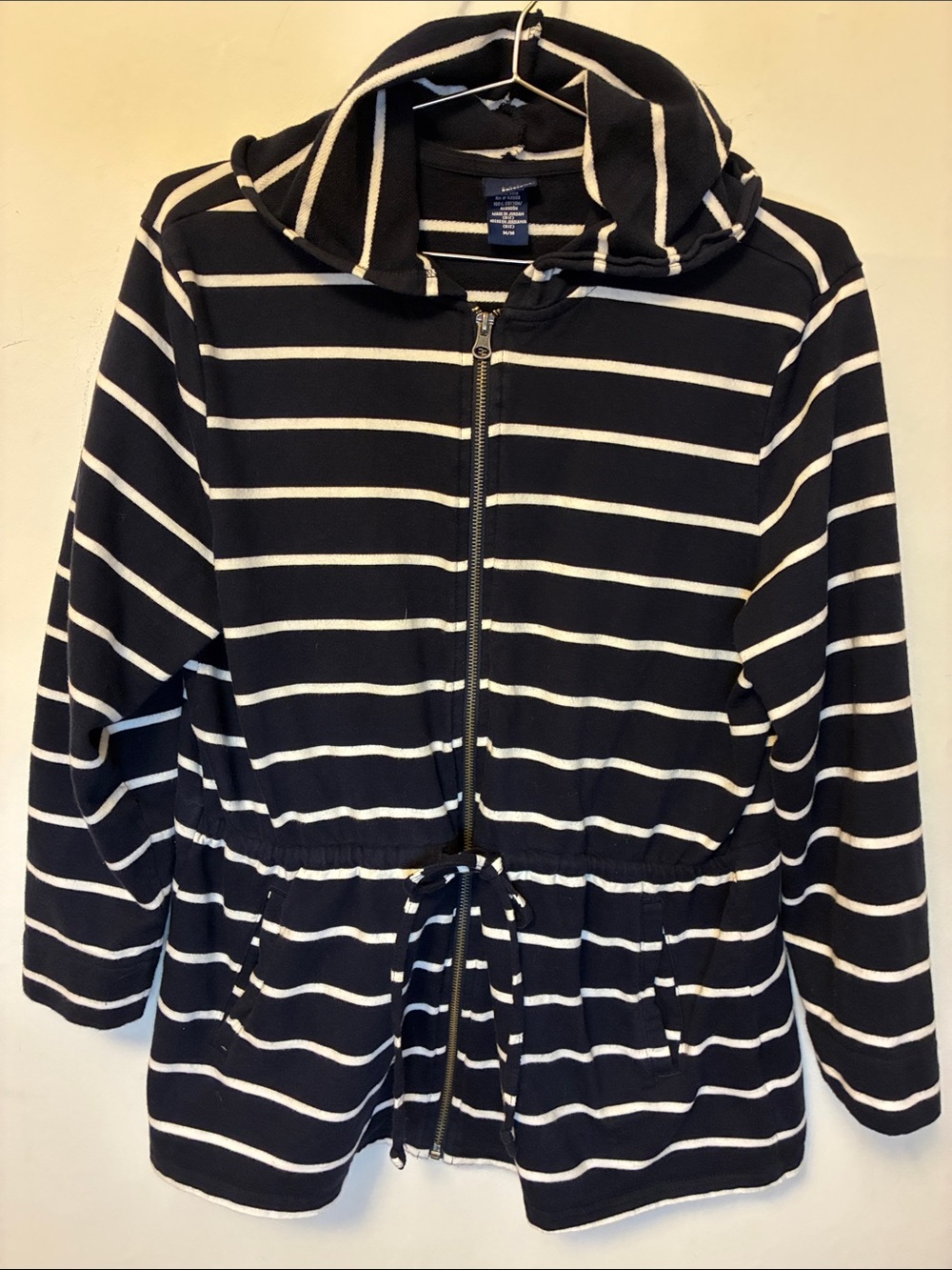 Basic Editions Navy and White 💯 % Cotton Striped Zip Up Hoodie